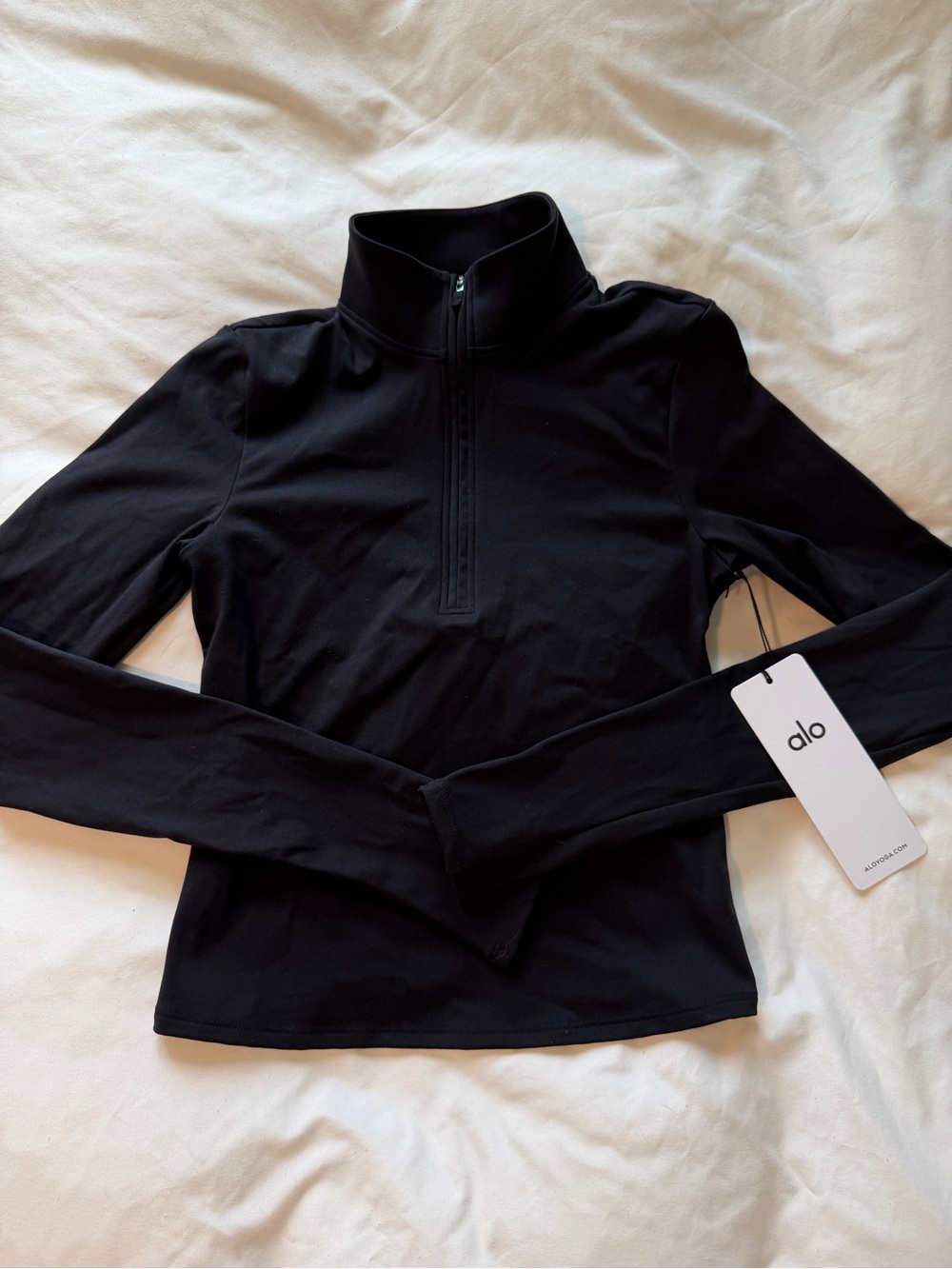 ALO Yoga Black 1/4 Zip Mock Neck Long Sleeve Top